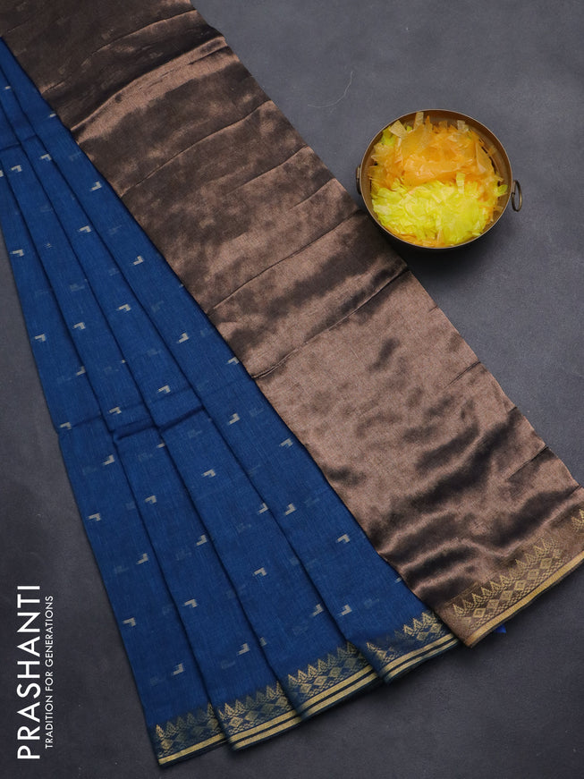 Bengal soft cotton saree cs blue with thread woven buttas and zari woven border