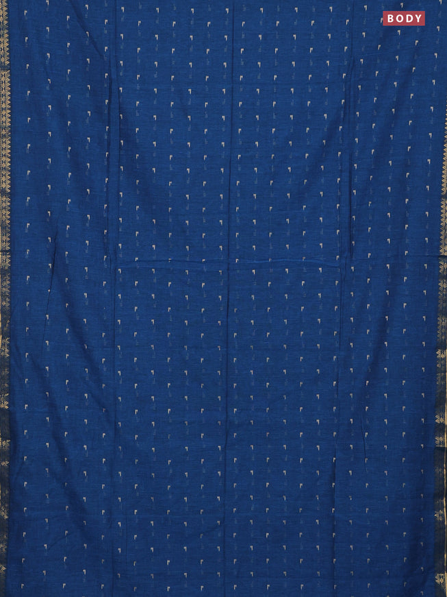 Bengal soft cotton saree cs blue with thread woven buttas and zari woven border
