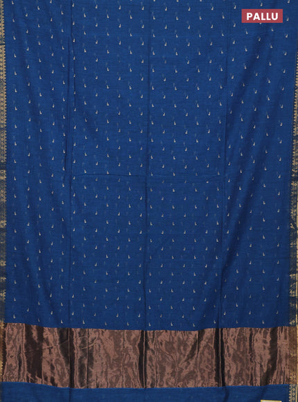 Bengal soft cotton saree cs blue with thread woven buttas and zari woven border