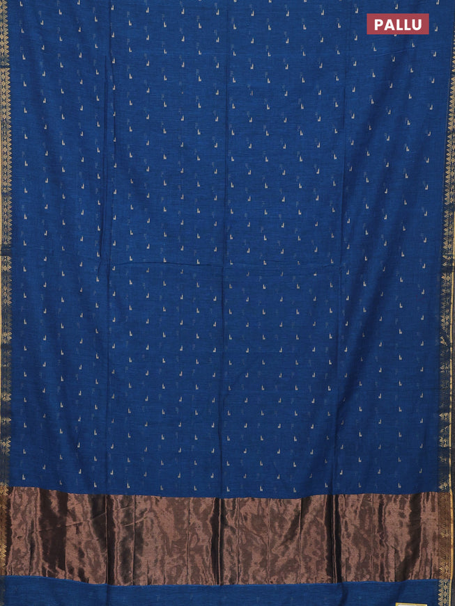 Bengal soft cotton saree cs blue with thread woven buttas and zari woven border