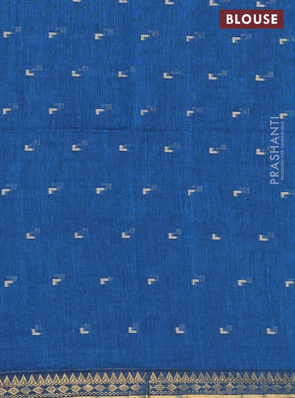 Bengal soft cotton saree cs blue with thread woven buttas and zari woven border