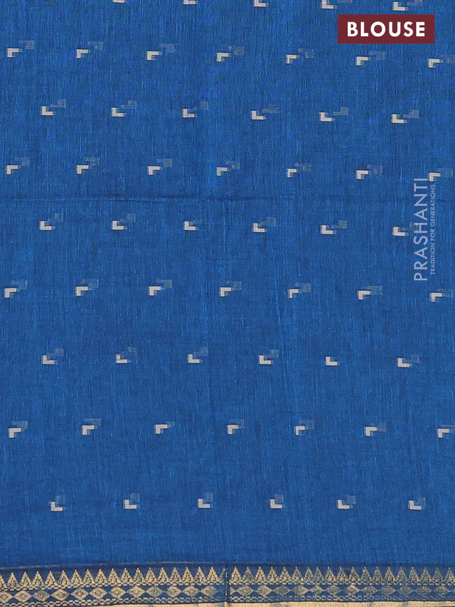 Bengal soft cotton saree cs blue with thread woven buttas and zari woven border