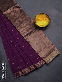 Bengal soft cotton saree purple with thread woven buttas and zari woven border