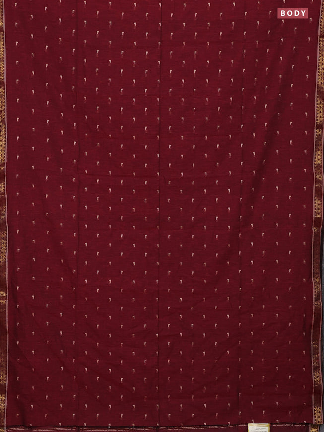 Bengal soft cotton saree maroon with thread woven buttas and zari woven border