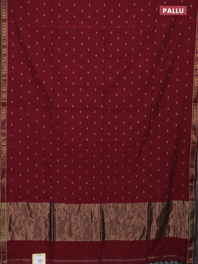 Bengal soft cotton saree maroon with thread woven buttas and zari woven border