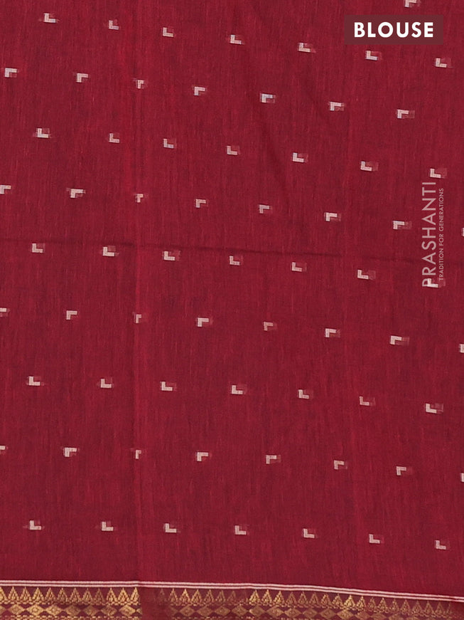 Bengal soft cotton saree maroon with thread woven buttas and zari woven border