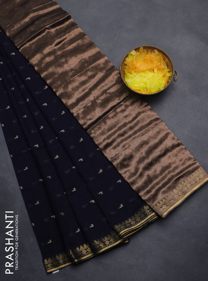 Bengal soft cotton saree navy blue with thread woven buttas and zari woven border