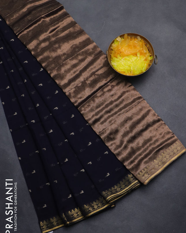 Bengal soft cotton saree navy blue with thread woven buttas and zari woven border