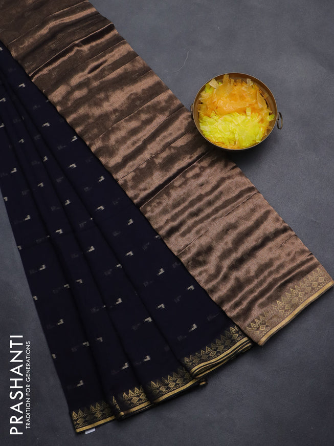 Bengal soft cotton saree navy blue with thread woven buttas and zari woven border