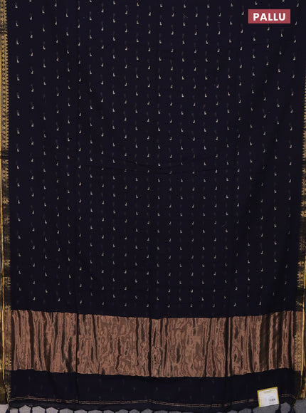 Bengal soft cotton saree navy blue with thread woven buttas and zari woven border