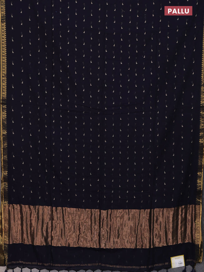 Bengal soft cotton saree navy blue with thread woven buttas and zari woven border