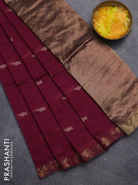 Bengal soft cotton saree dark magenta pink with thread woven buttas and zari woven border