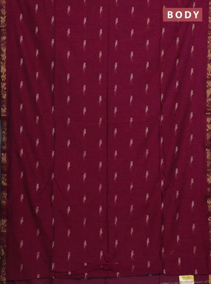 Bengal soft cotton saree dark magenta pink with thread woven buttas and zari woven border