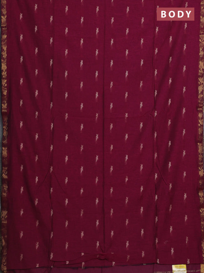 Bengal soft cotton saree dark magenta pink with thread woven buttas and zari woven border