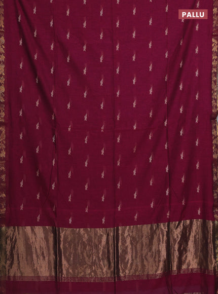 Bengal soft cotton saree dark magenta pink with thread woven buttas and zari woven border