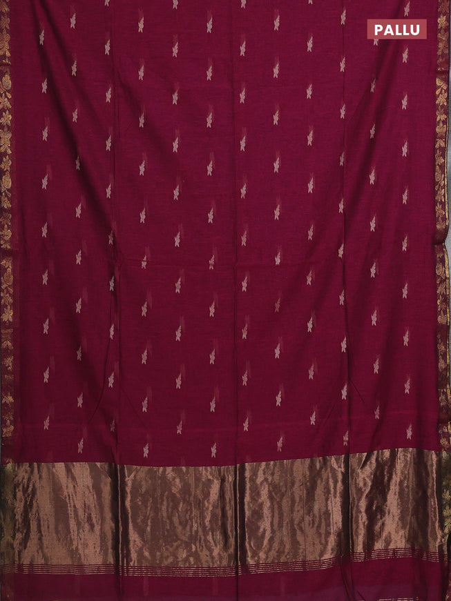 Bengal soft cotton saree dark magenta pink with thread woven buttas and zari woven border
