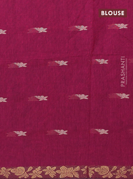 Bengal soft cotton saree dark magenta pink with thread woven buttas and zari woven border