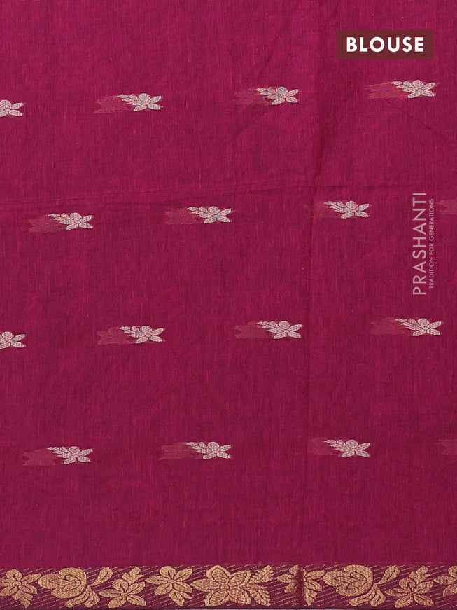 Bengal soft cotton saree dark magenta pink with thread woven buttas and zari woven border