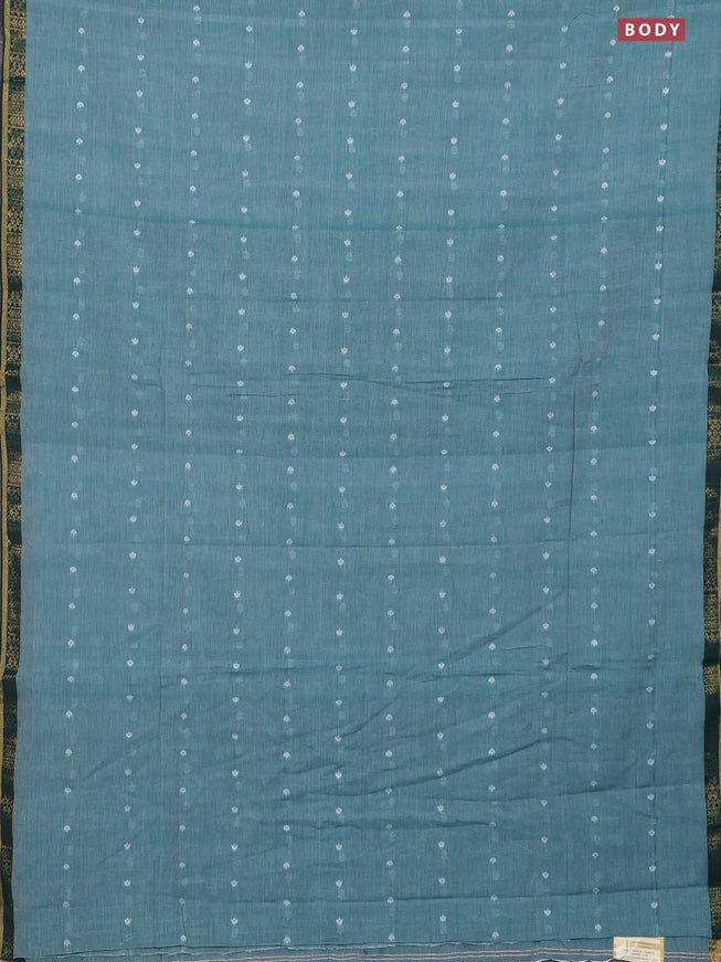 Bengal soft cotton saree teal green with thread woven buttas and zari woven border