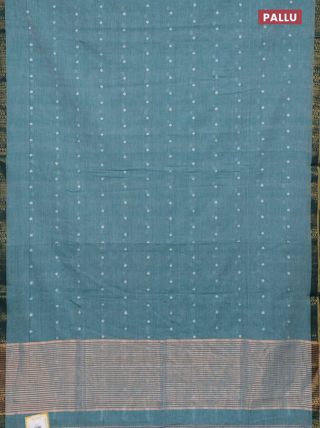 Bengal soft cotton saree teal green with thread woven buttas and zari woven border