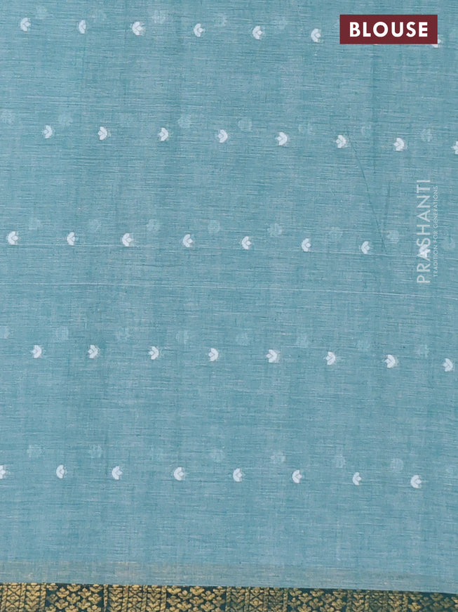 Bengal soft cotton saree teal green with thread woven buttas and zari woven border