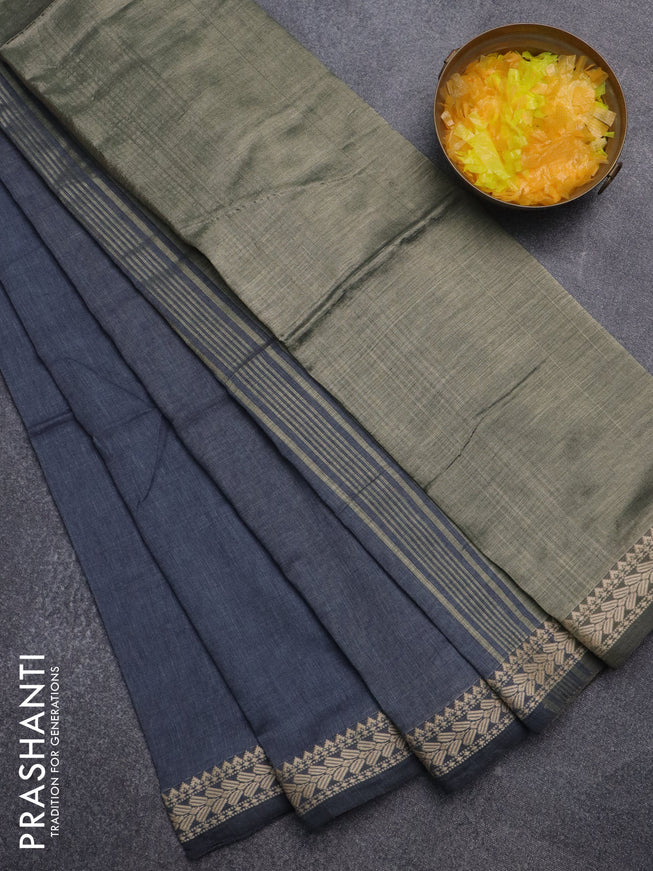 Bengal soft cotton saree grey with plain body and thread woven border