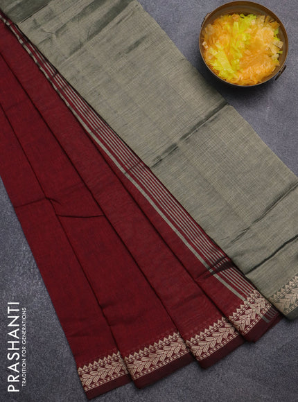 Bengal soft cotton saree maroon with plain body and thread woven border