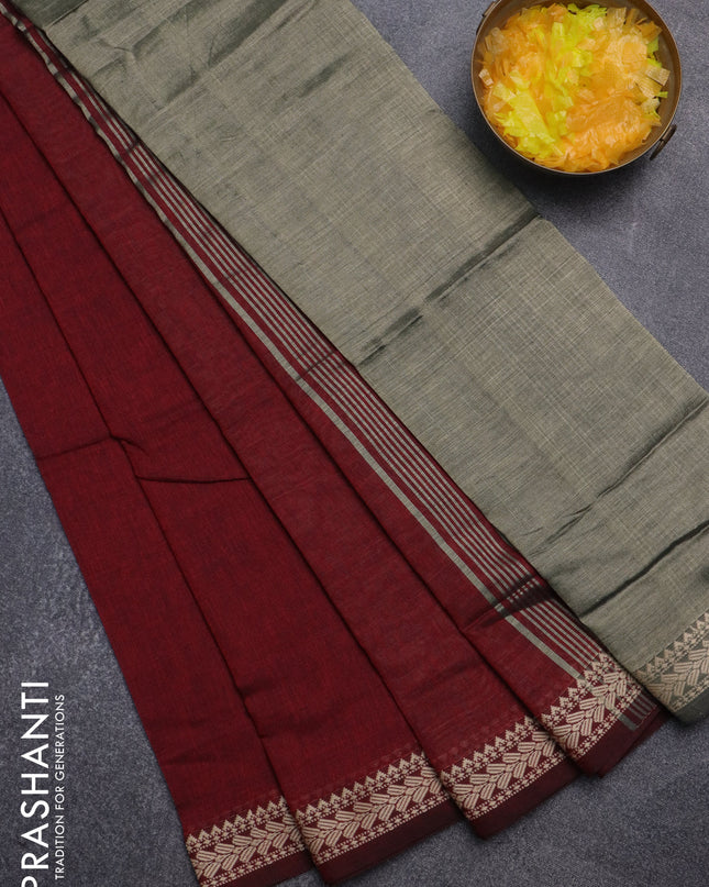 Bengal soft cotton saree maroon with plain body and thread woven border