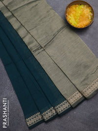 Bengal soft cotton saree peacock green with plain body and thread woven border