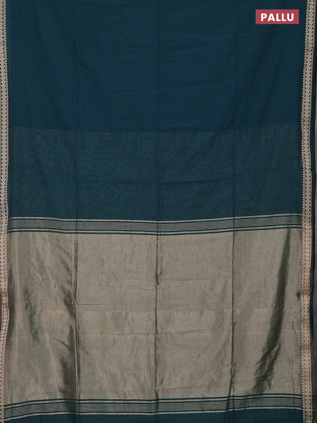 Bengal soft cotton saree peacock green with plain body and thread woven border