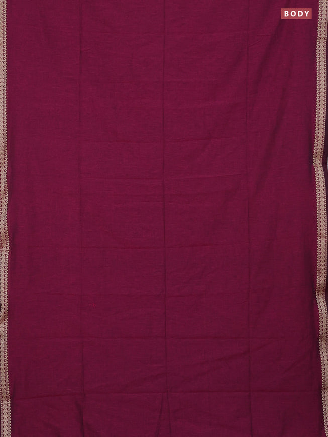 Bengal soft cotton saree dark magenta pink with plain body and thread woven border