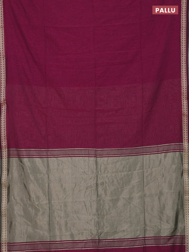 Bengal soft cotton saree dark magenta pink with plain body and thread woven border