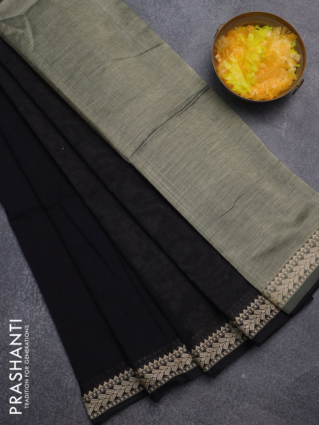 Bengal soft cotton saree black with plain body and thread woven border