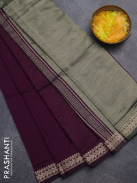 Bengal soft cotton saree deep wine with plain body and thread woven border