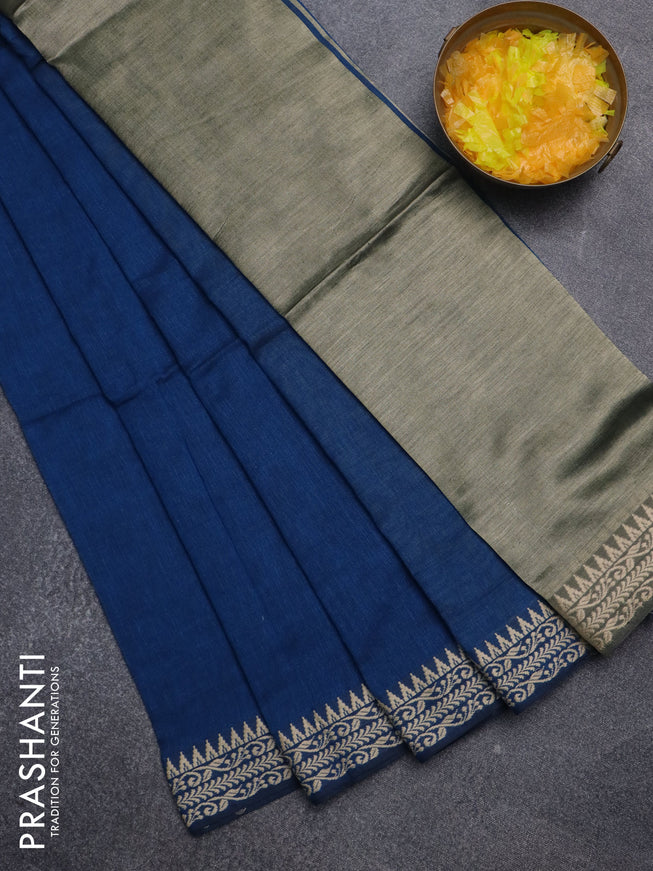 Bengal soft cotton saree cs blue with plain body and thread woven border