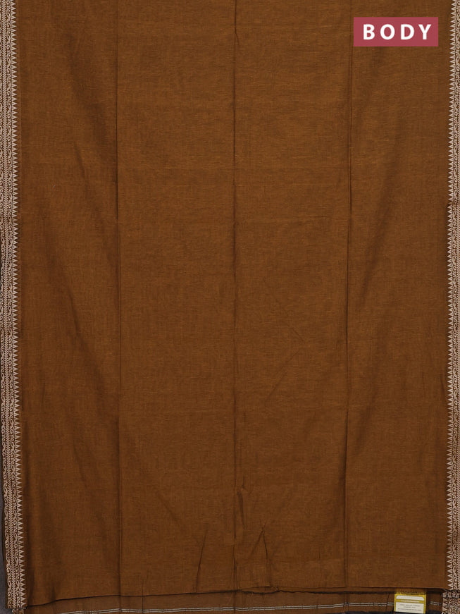 Bengal soft cotton saree dark mustard with plain body and thread woven border