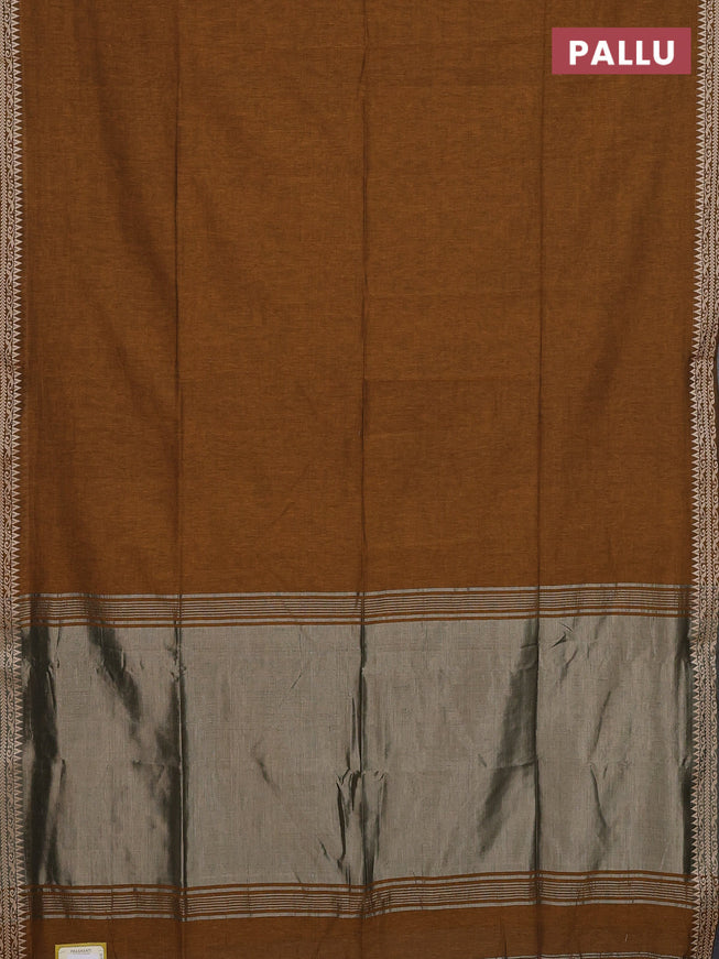 Bengal soft cotton saree dark mustard with plain body and thread woven border