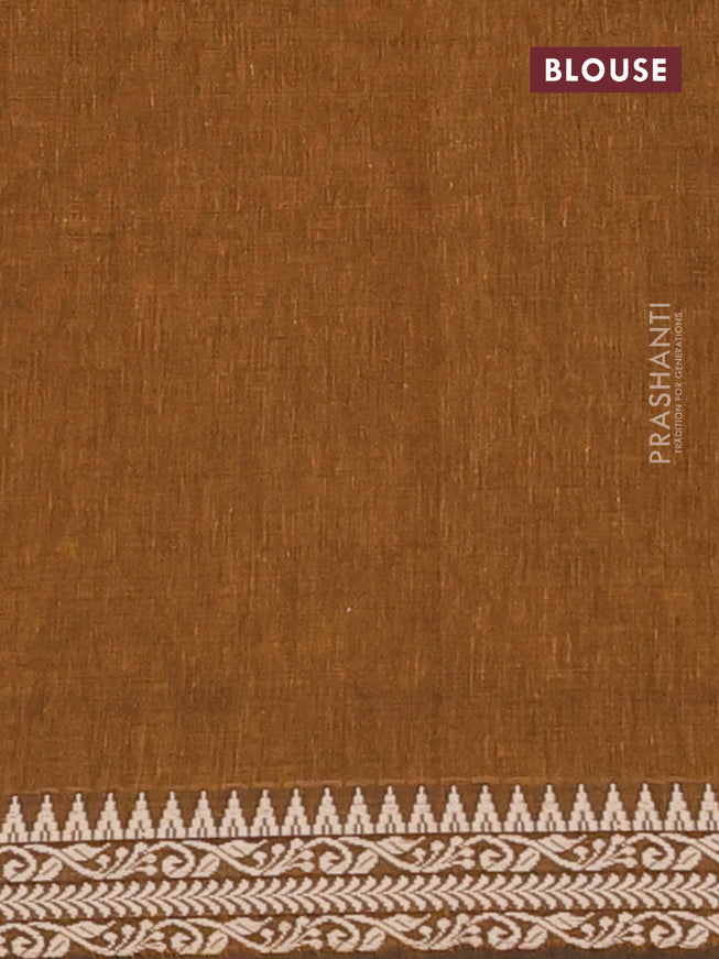 Bengal soft cotton saree dark mustard with plain body and thread woven border