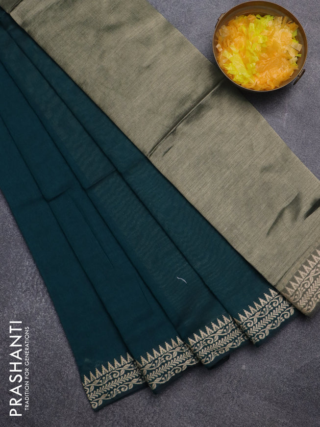 Bengal soft cotton saree peacock green with plain body and thread woven border