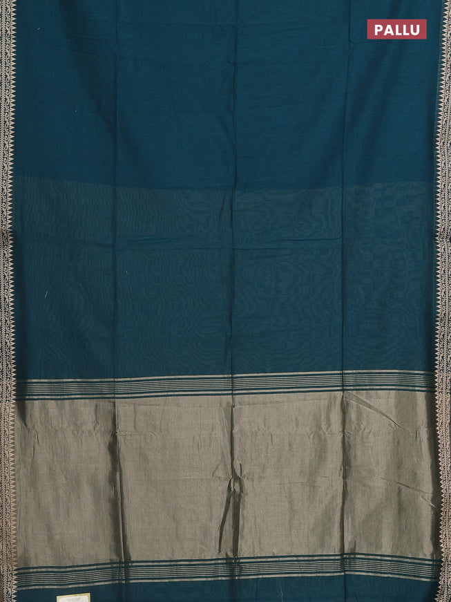 Bengal soft cotton saree peacock green with plain body and thread woven border