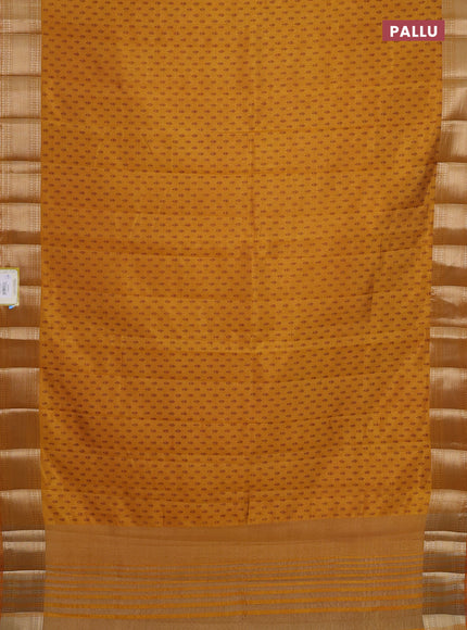 Semi raw silk saree mustard yellow with butta prints and zari woven border