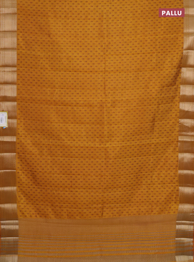 Semi raw silk saree mustard yellow with butta prints and zari woven border