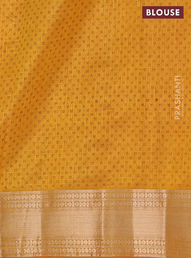 Semi raw silk saree mustard yellow with butta prints and zari woven border