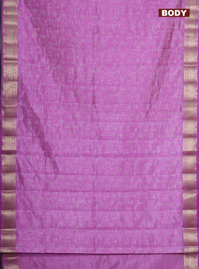 Semi raw silk saree lavender with allover prints and zari woven border