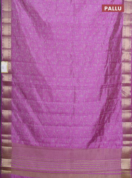 Semi raw silk saree lavender with allover prints and zari woven border