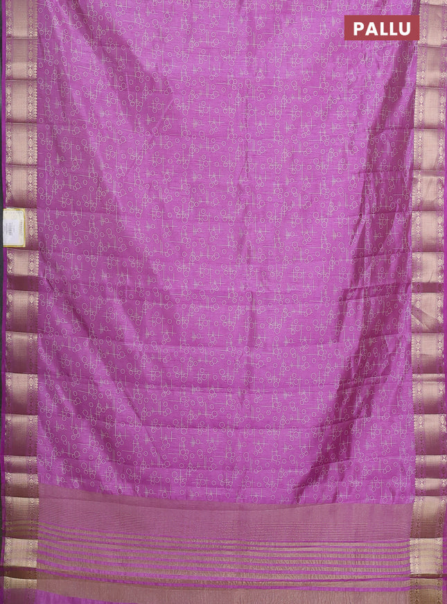 Semi raw silk saree lavender with allover prints and zari woven border