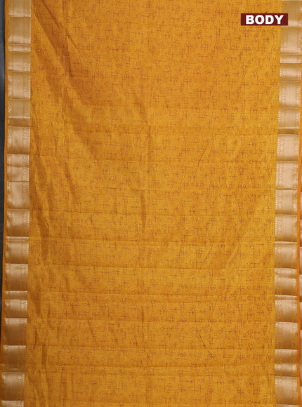 Semi raw silk saree mustard yellow with allover prints and zari woven border