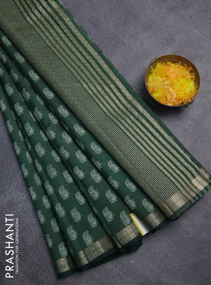 Semi raw silk saree bottle green with allover paisley butta prints and zari woven border