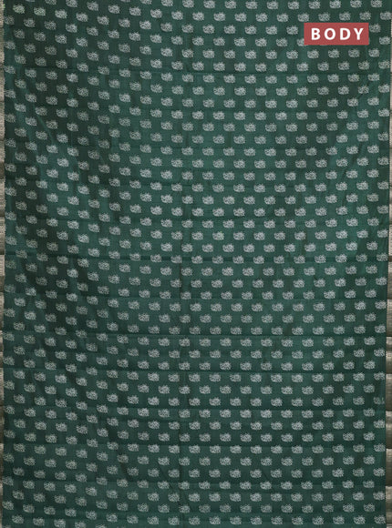 Semi raw silk saree bottle green with allover paisley butta prints and zari woven border