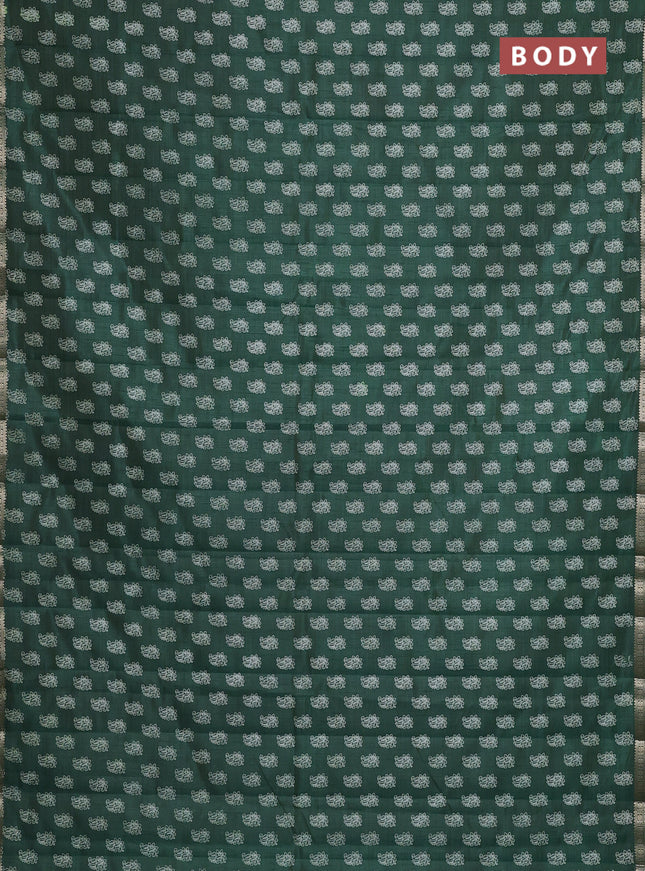 Semi raw silk saree bottle green with allover paisley butta prints and zari woven border